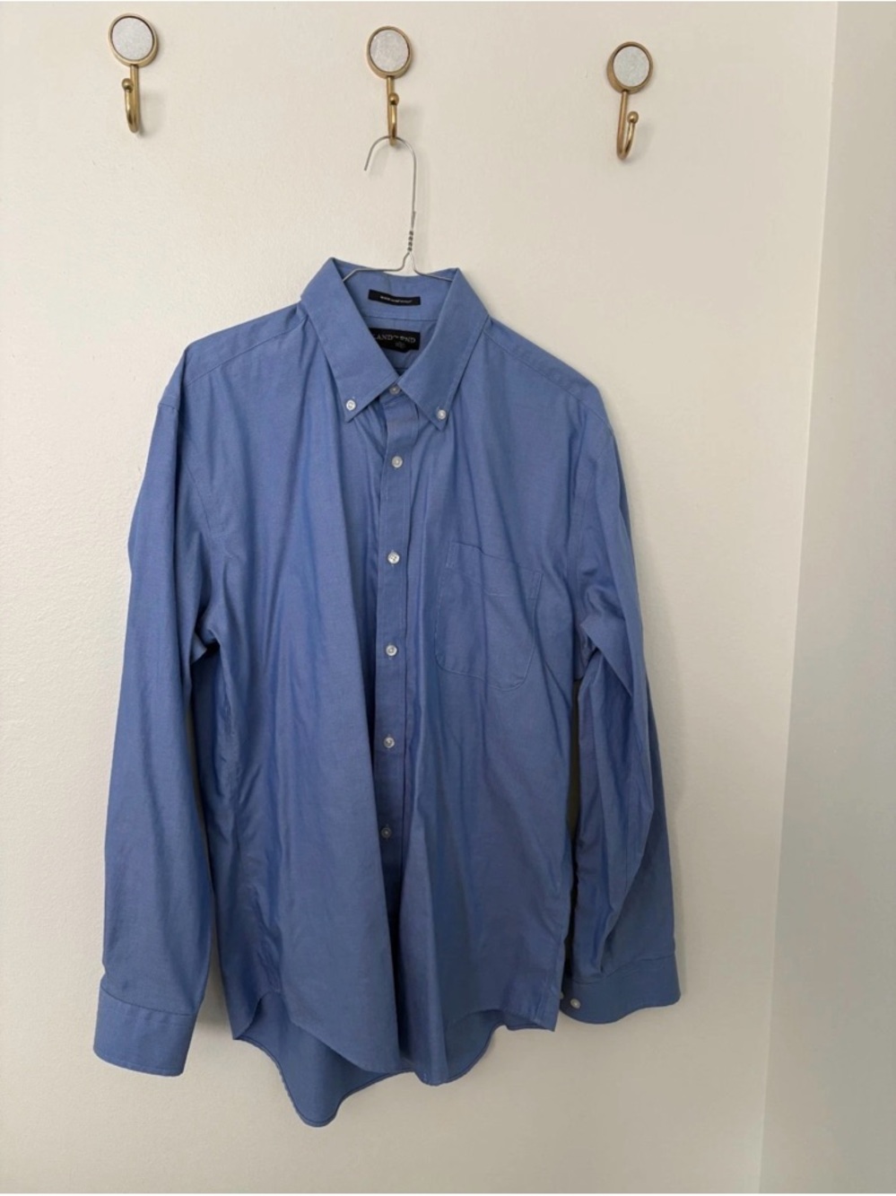 Lands' End Supima No Iron Tailored Fit Button Down Dress Shirt Medium Blue